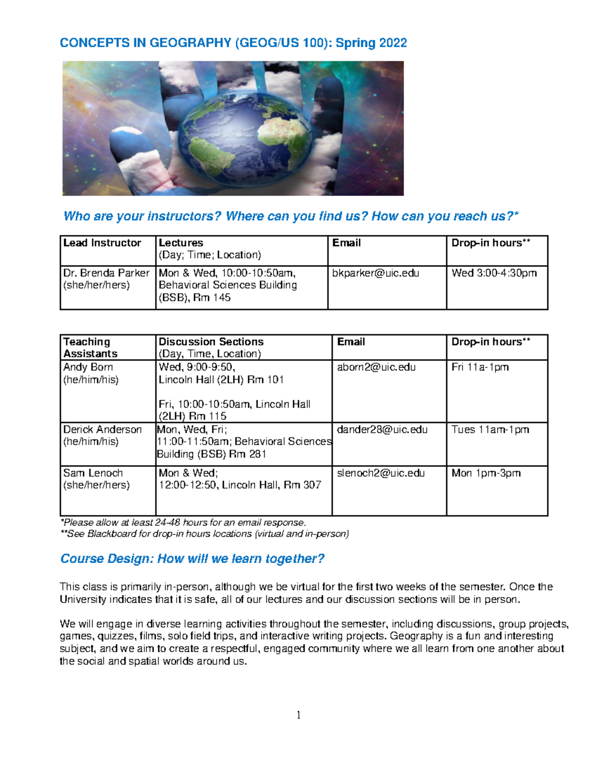 Concepts in Geography 100: Spring 2022 Syllabus Overview - Studocu