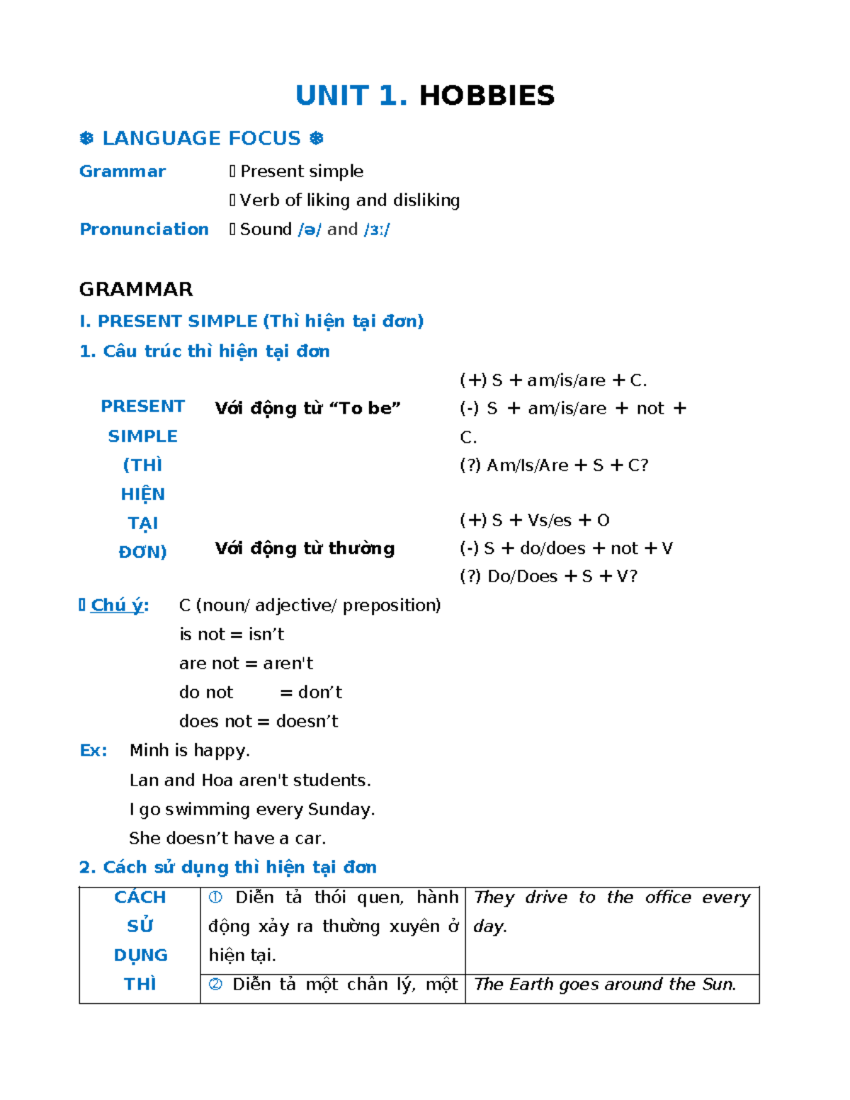 UNIT 1. HOBBIES - English Language Focus and Grammar Guide - Studocu