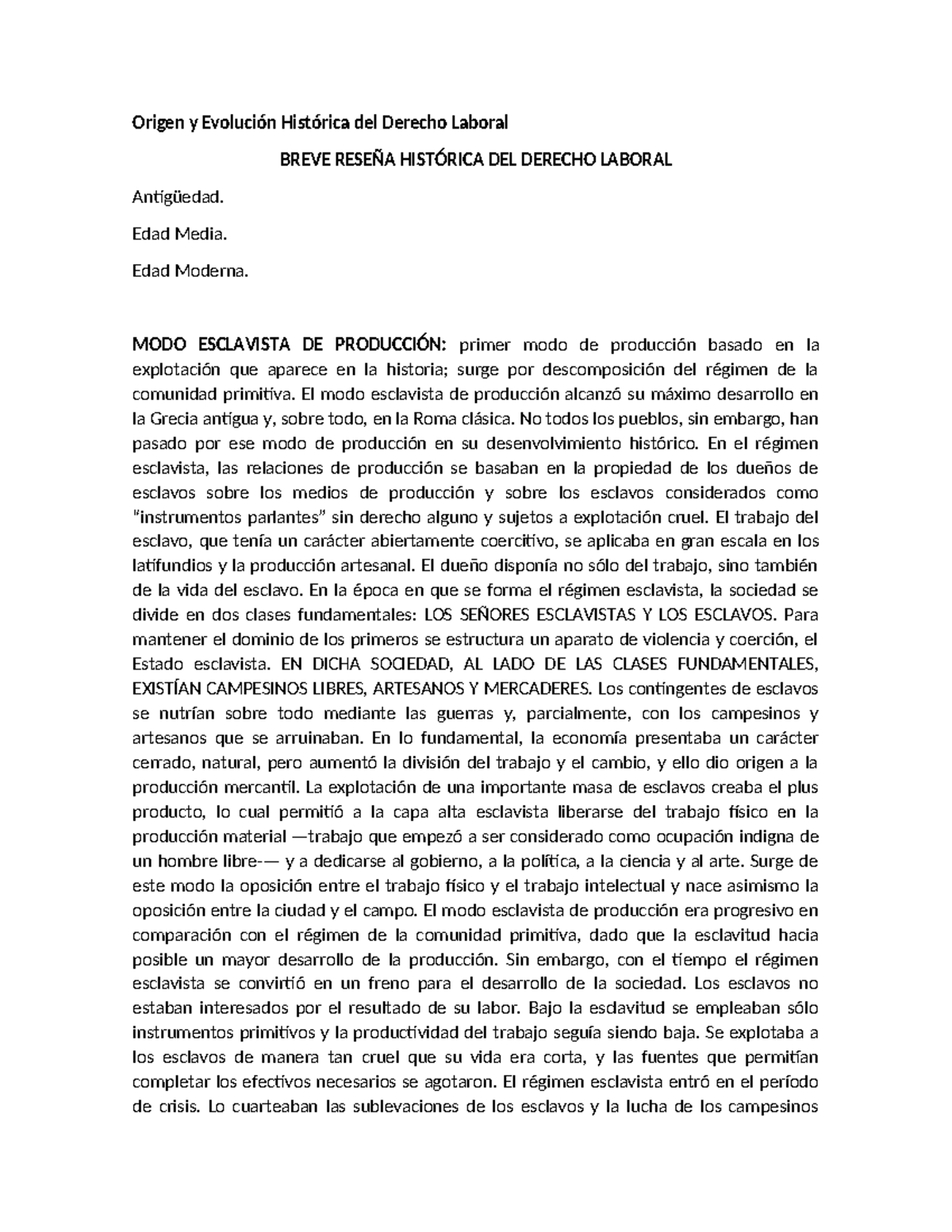 Origen y Evolución del Derecho Laboral a Través de la Historia - Studocu