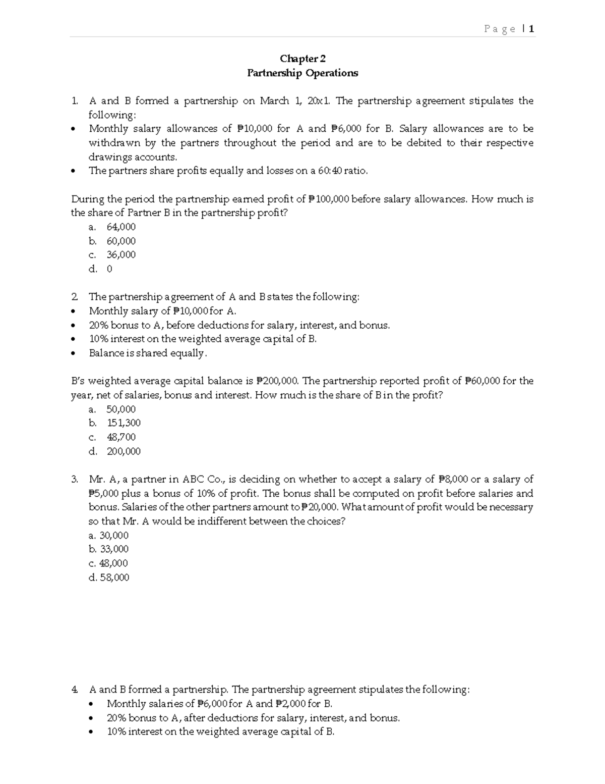 Partnership Operations - P a g e | 1 Chapter 2 Partnership Operations A ...