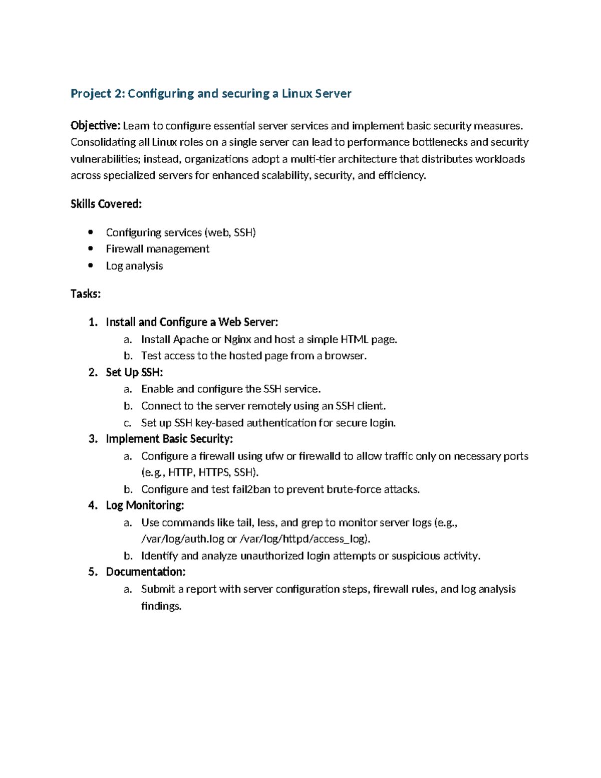Project 2: Configuring & Securing a Linux Server Guide - Studocu