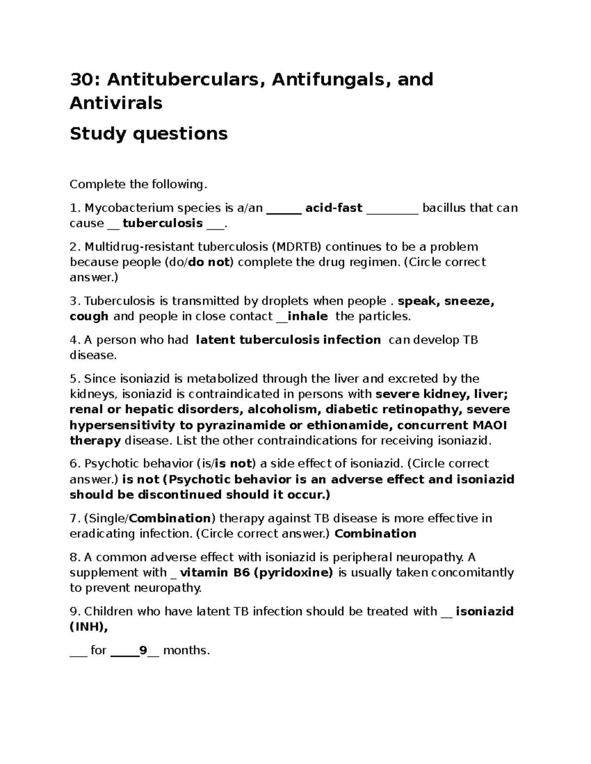 TB Medication Study Questions and Answers: Antituberculars, Antifungals ...