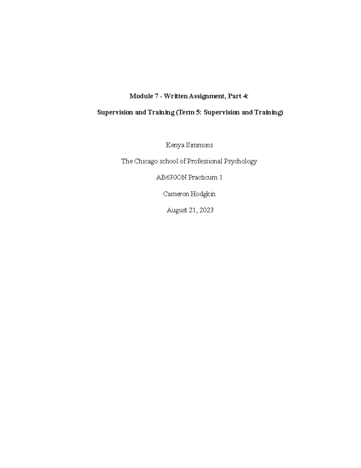 AB630ON Module 7 - Written Assignment: Supervision & Training - Studocu