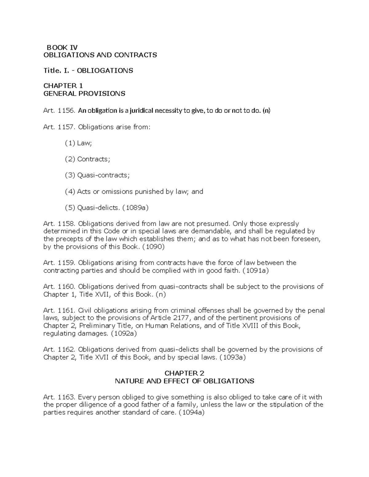 Obligations & Contracts: General Provisions (Obli Con Codal) - Studocu