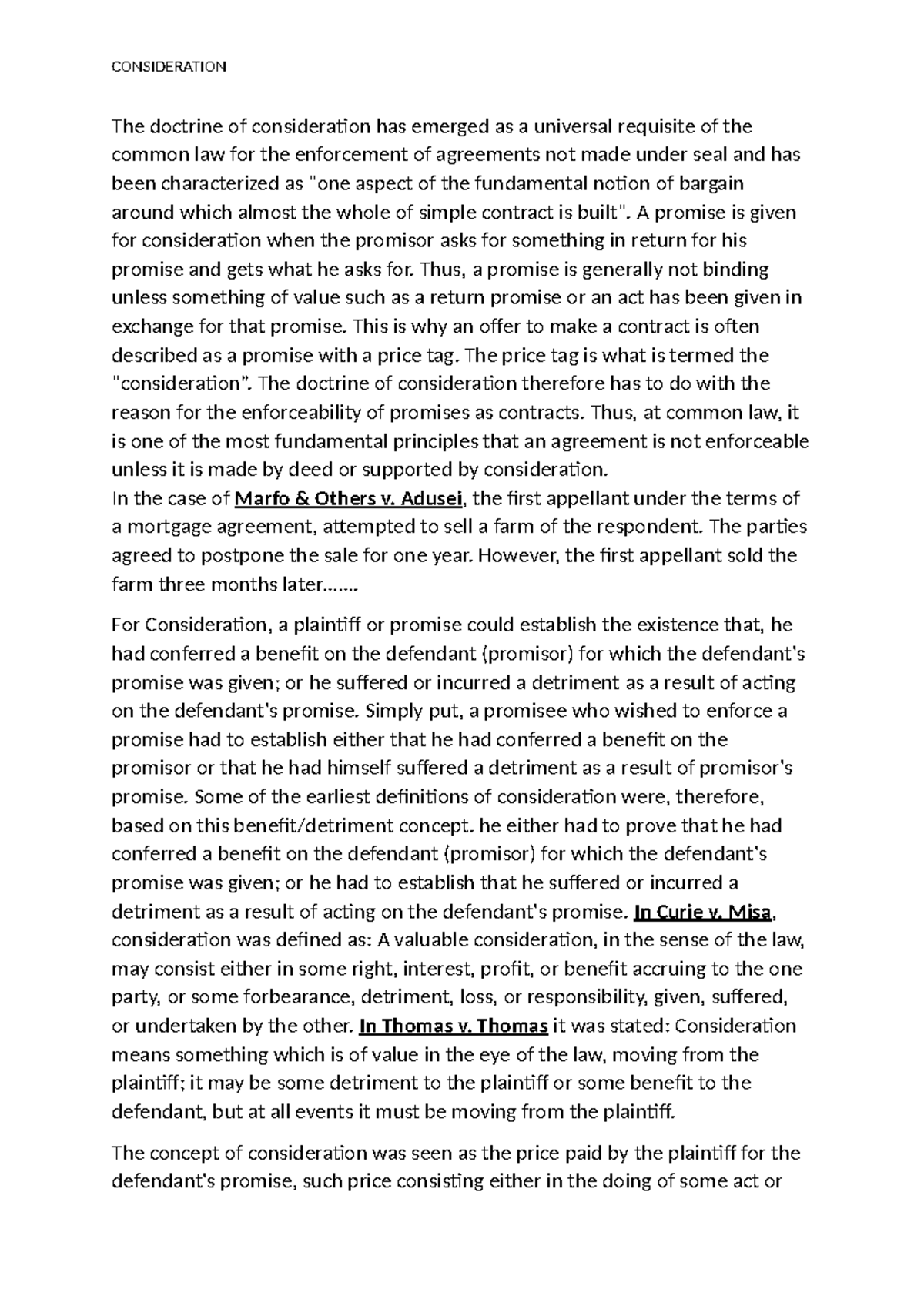 LAW 101: Understanding the Doctrine of Consideration in Contracts - Studocu