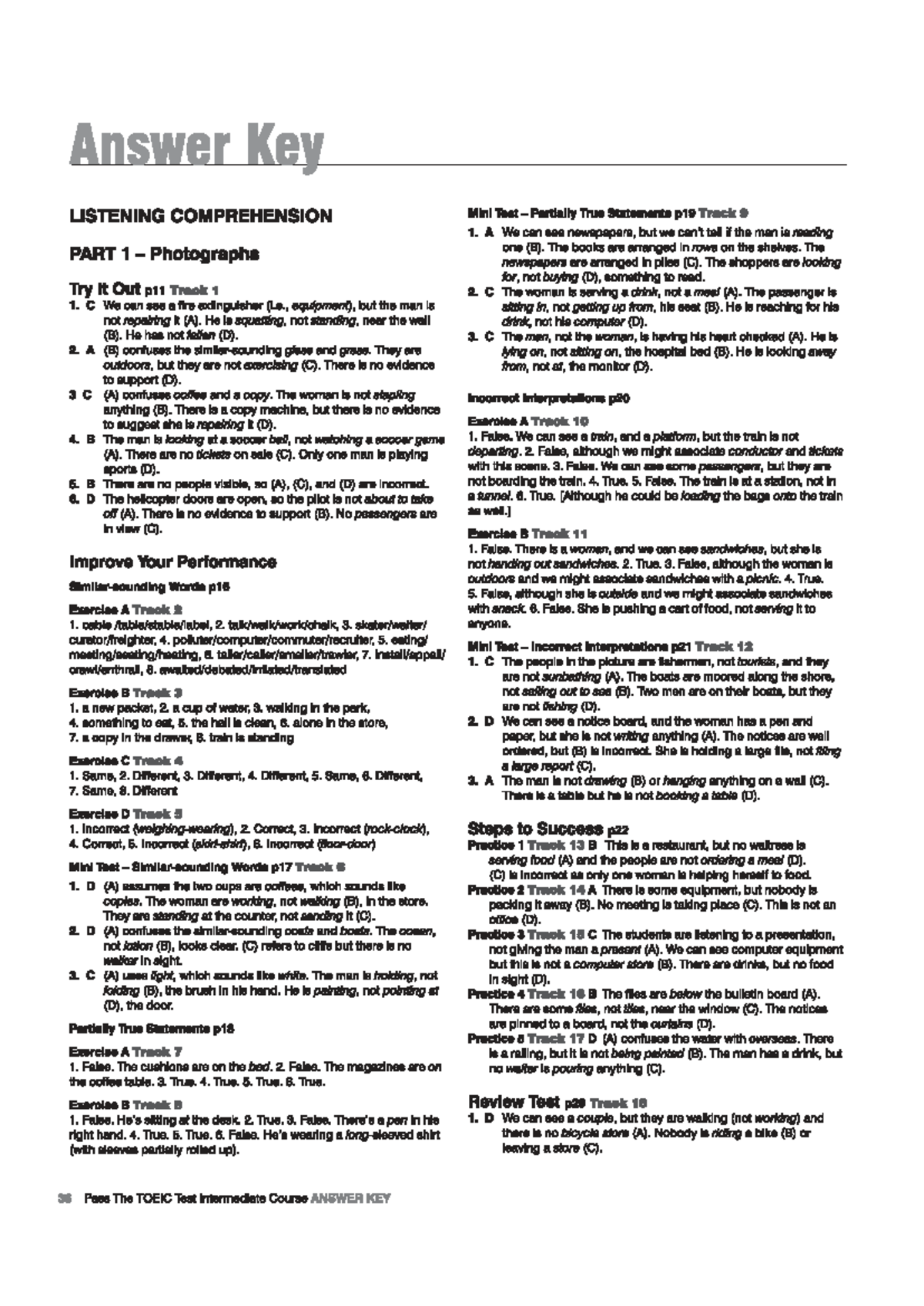 Listening Comprehension and Answer Keys for TOEIC Test