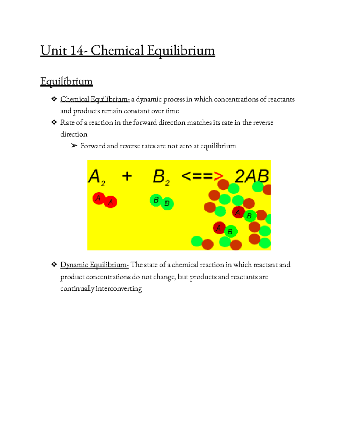 Unit 14 - Chemical Equilibrium Study Notes - Studocu