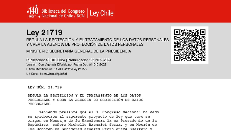 Ley 21719: Regulación de Protección y Tratamiento de Datos Personales ...