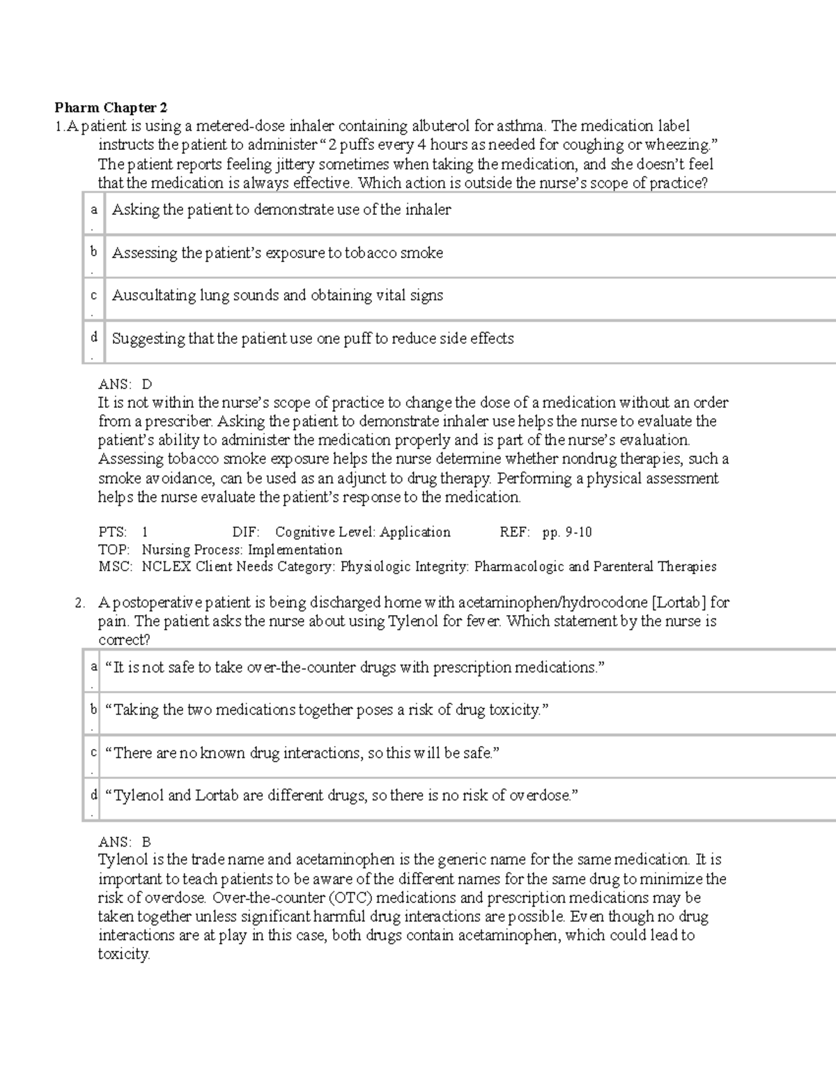 Pharm Chapter 2 Practice Questions and Answers for Nursing Students ...