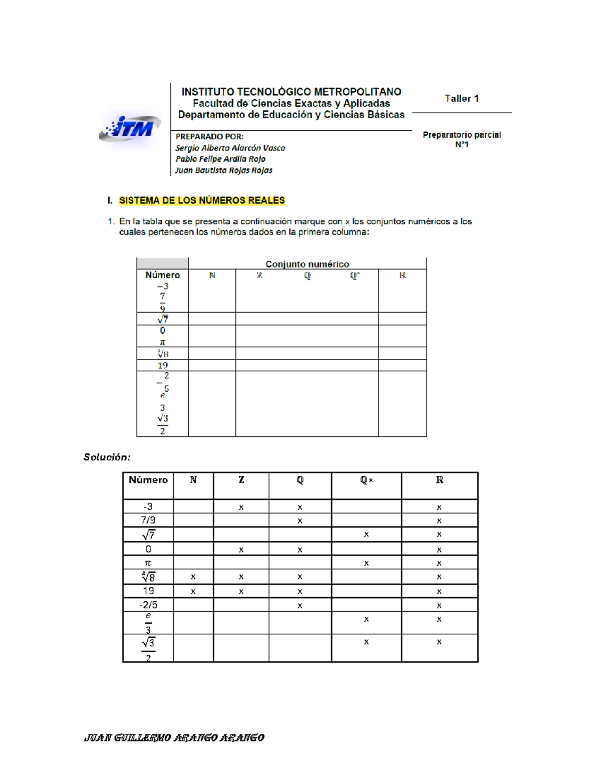 Taller Preparatorio Resuelto Parcial 1 - Matemáticas 2025-01 - Document Preview