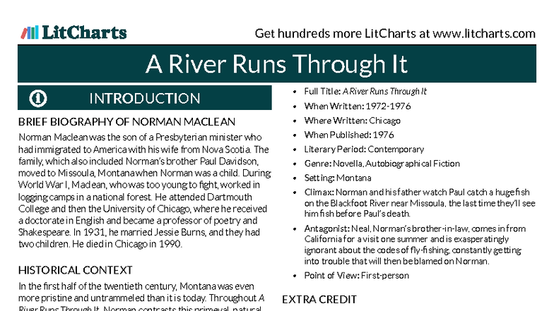 A River Runs Through It: An Analysis of Norman Maclean's Novella - Studocu