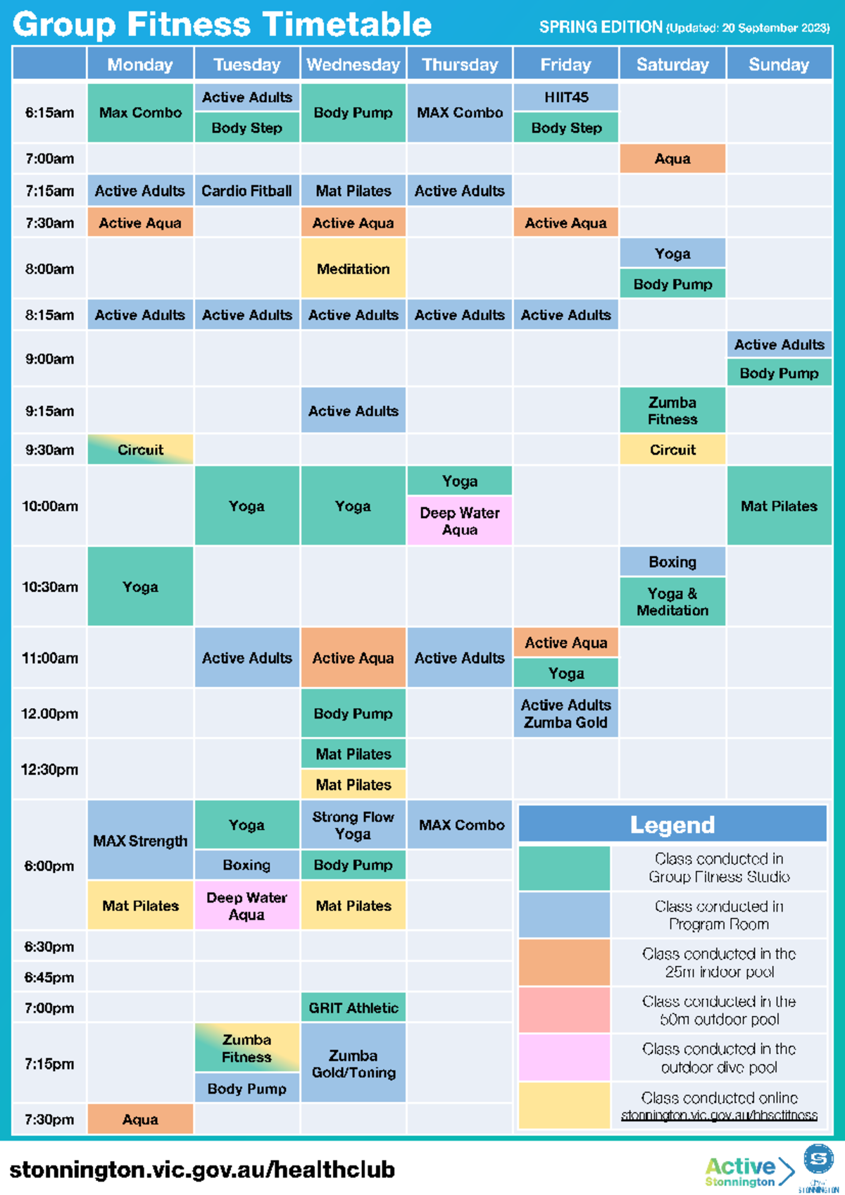 Group Fitness Timetable - SPRING EDITION (Updated: Sept 2023) - Studocu