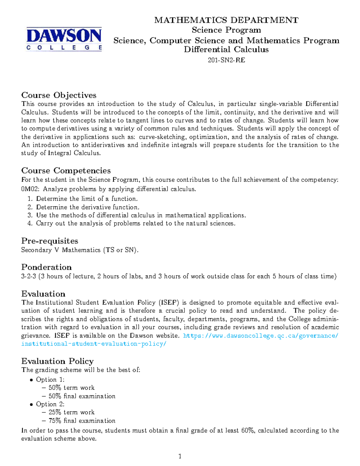 MAT 101: Differential Calculus Course Overview and Objectives - Studocu