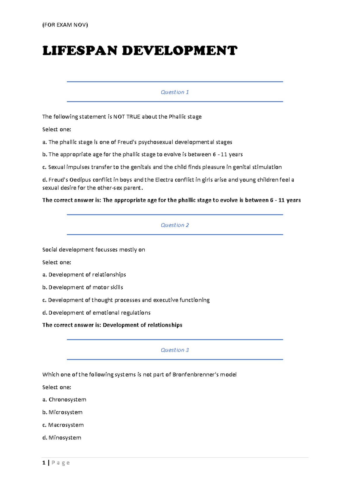 SPVV102 Final Exam: Lifespan Development Questions and Answers - Studocu