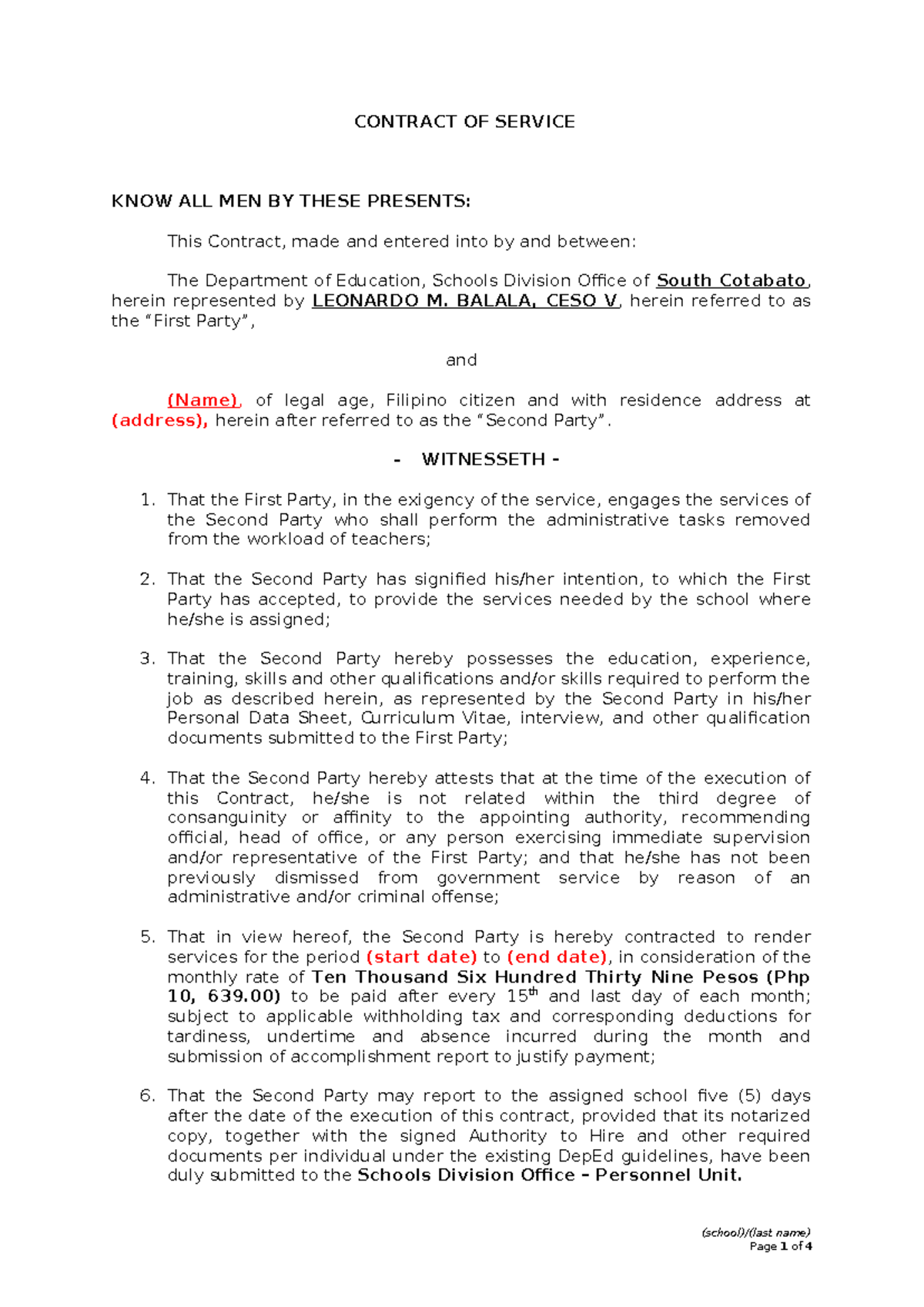 V3 Sample Contract Admin Support Staff in Schools under COS - CONTRACT ...