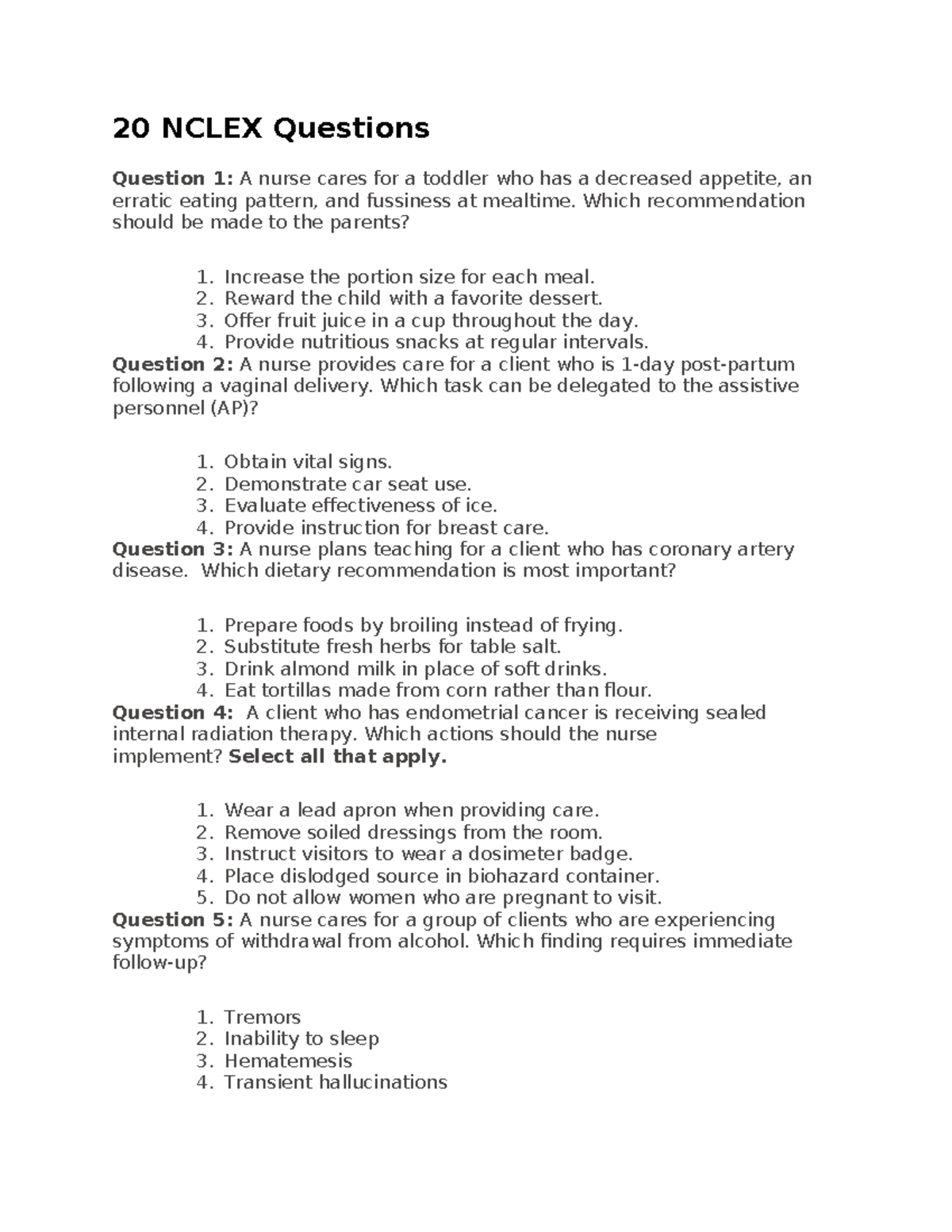 NCLEX Practice Questions: Essential Review for Exam Success - Studocu