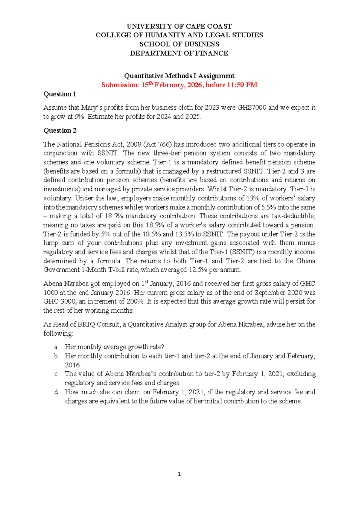 Quantitative Methods I Assignment: Finance Analysis for 2026 - Studocu