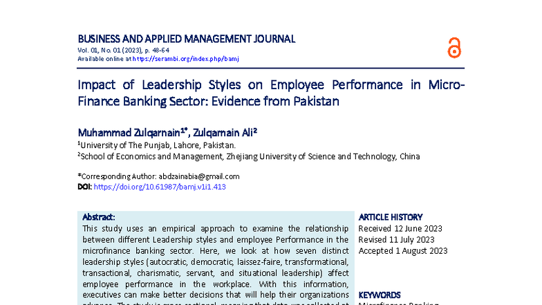Impact of Leadership Styles on Employee Performance in Microfinance ...