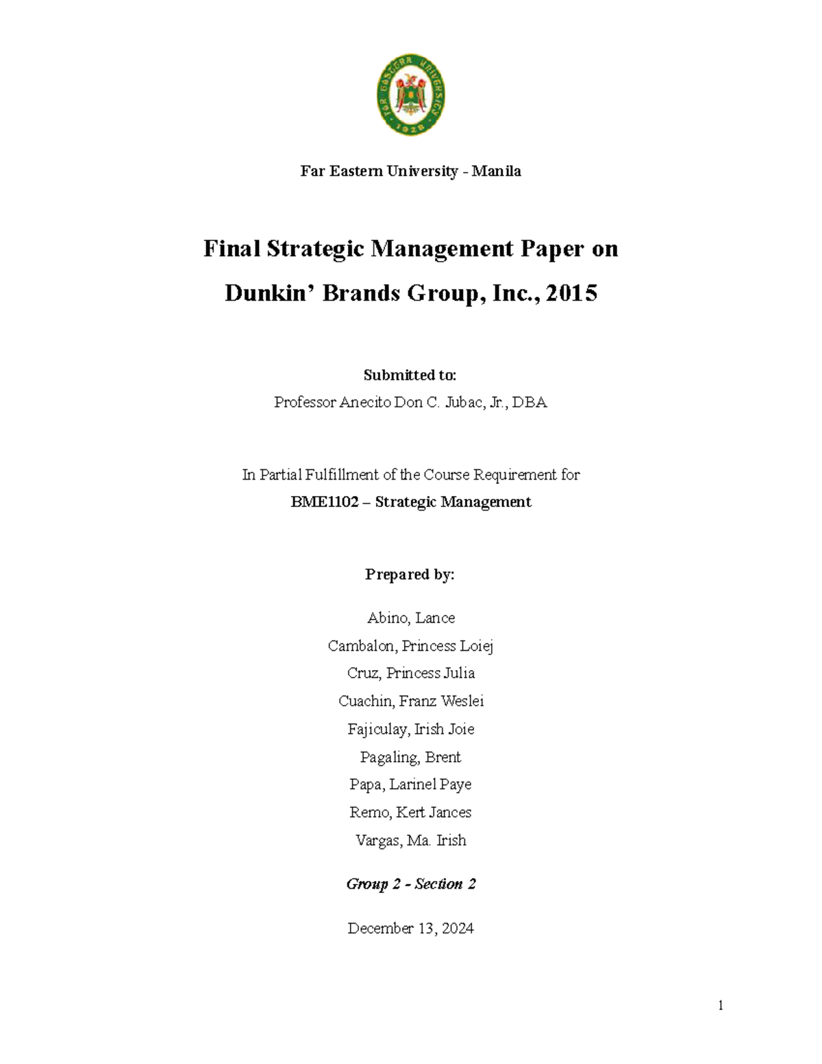 BME1102 Final Strategic Management Paper: Brands Group, Inc. Analysis ...