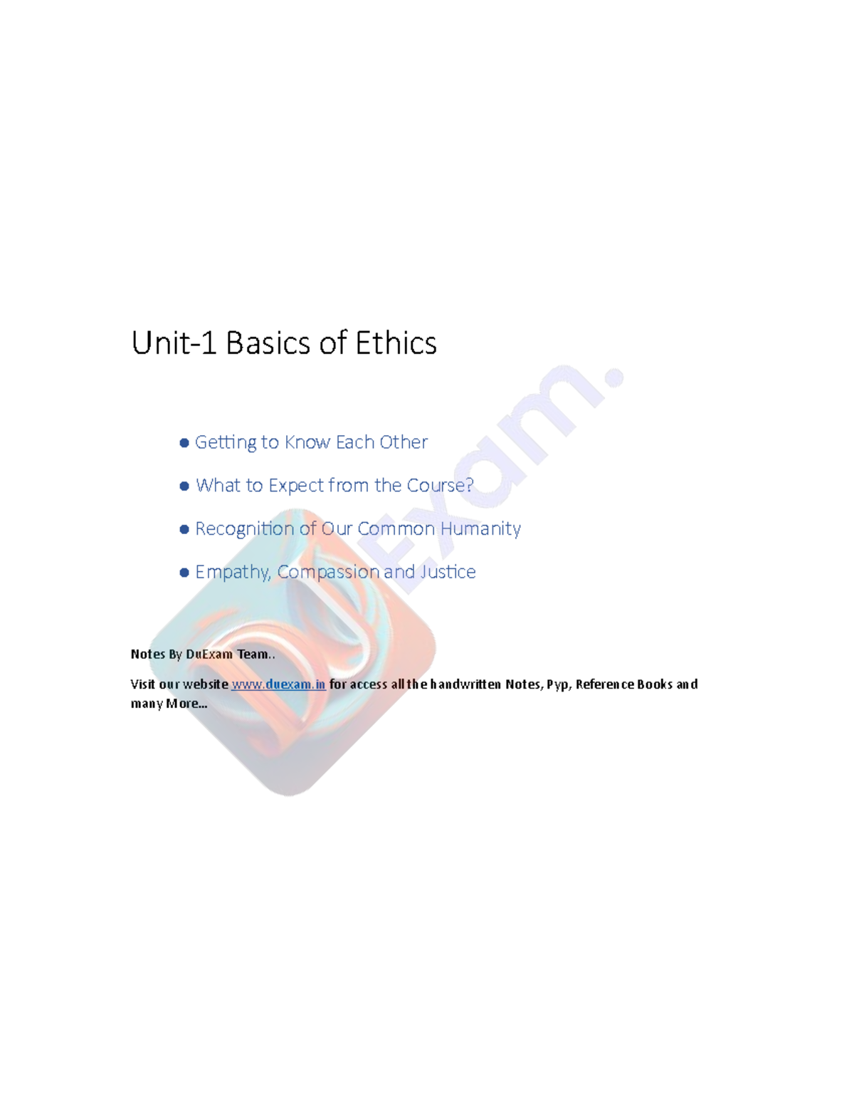 Ethics and Culture Unit-1 Notes: Understanding Humanity, Empathy, and ...