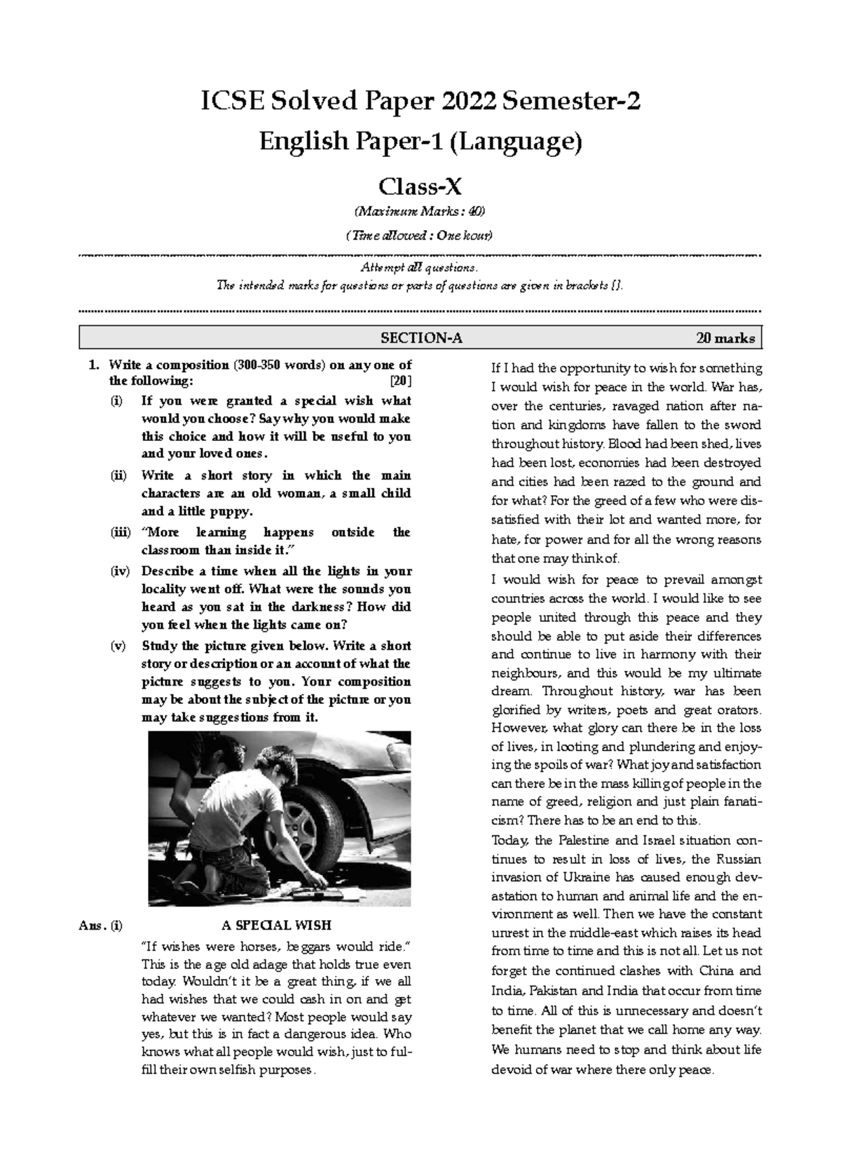 ICSE English Language Solved Paper 2022 - Comprehensive Guide - Studocu