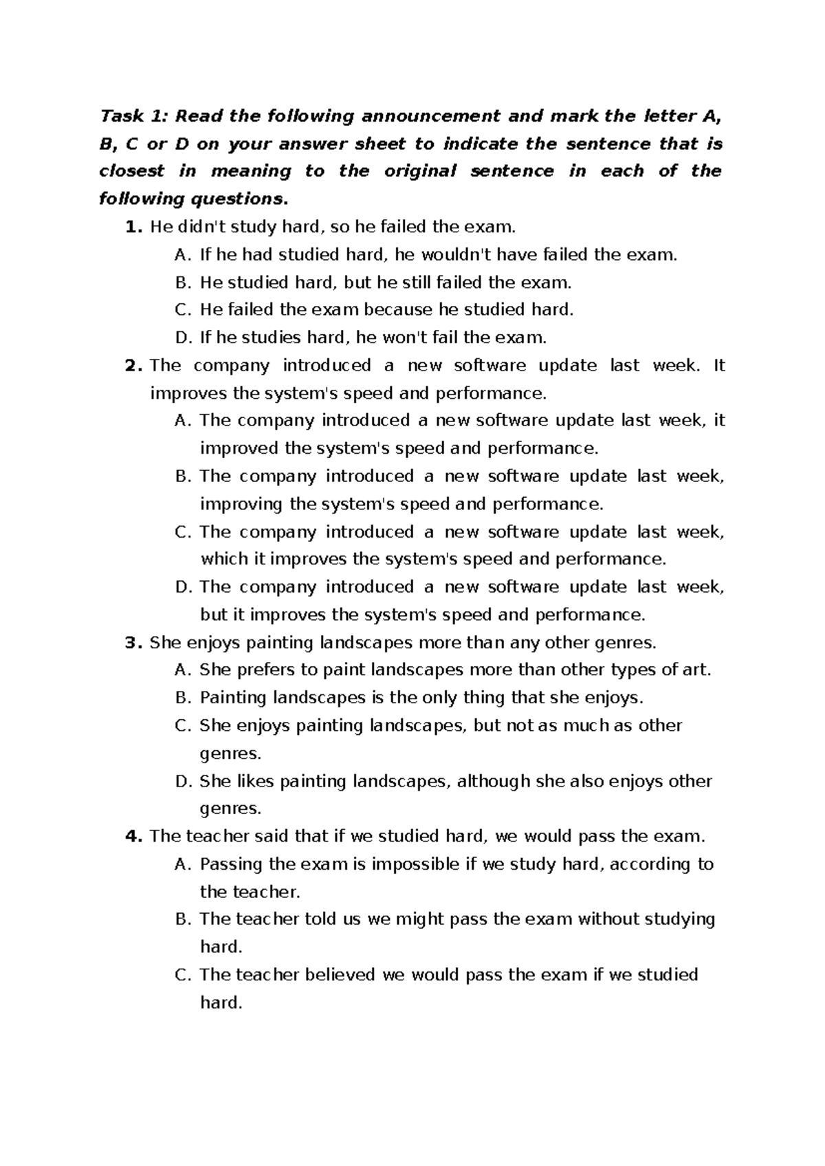 Task 1: Sentence Meaning Questions and Answers (ENG 101) - Studocu