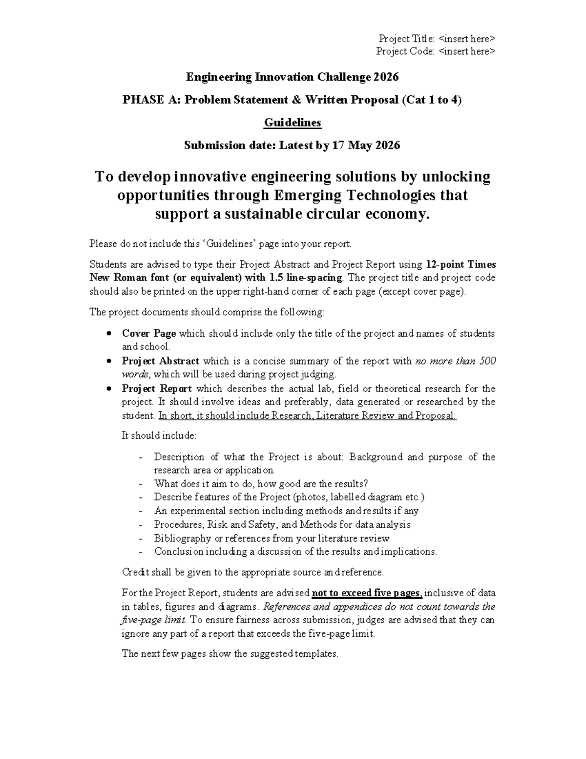 EIC 2026 Phase A: Engineering Innovation Challenge Report Template ...