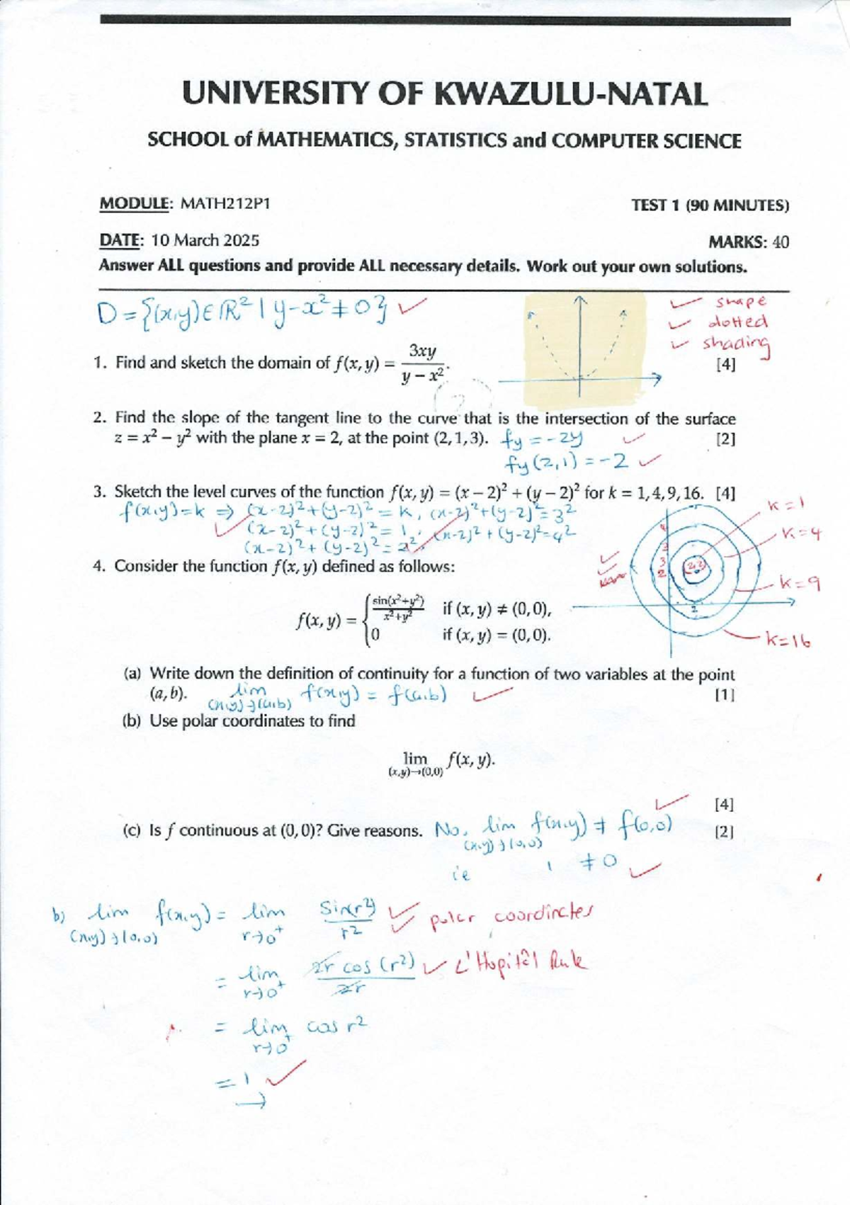 MATH212P1 TEST 1 MEMO - MATH & STATISTICS SOLUTIONS 2025 - Studocu