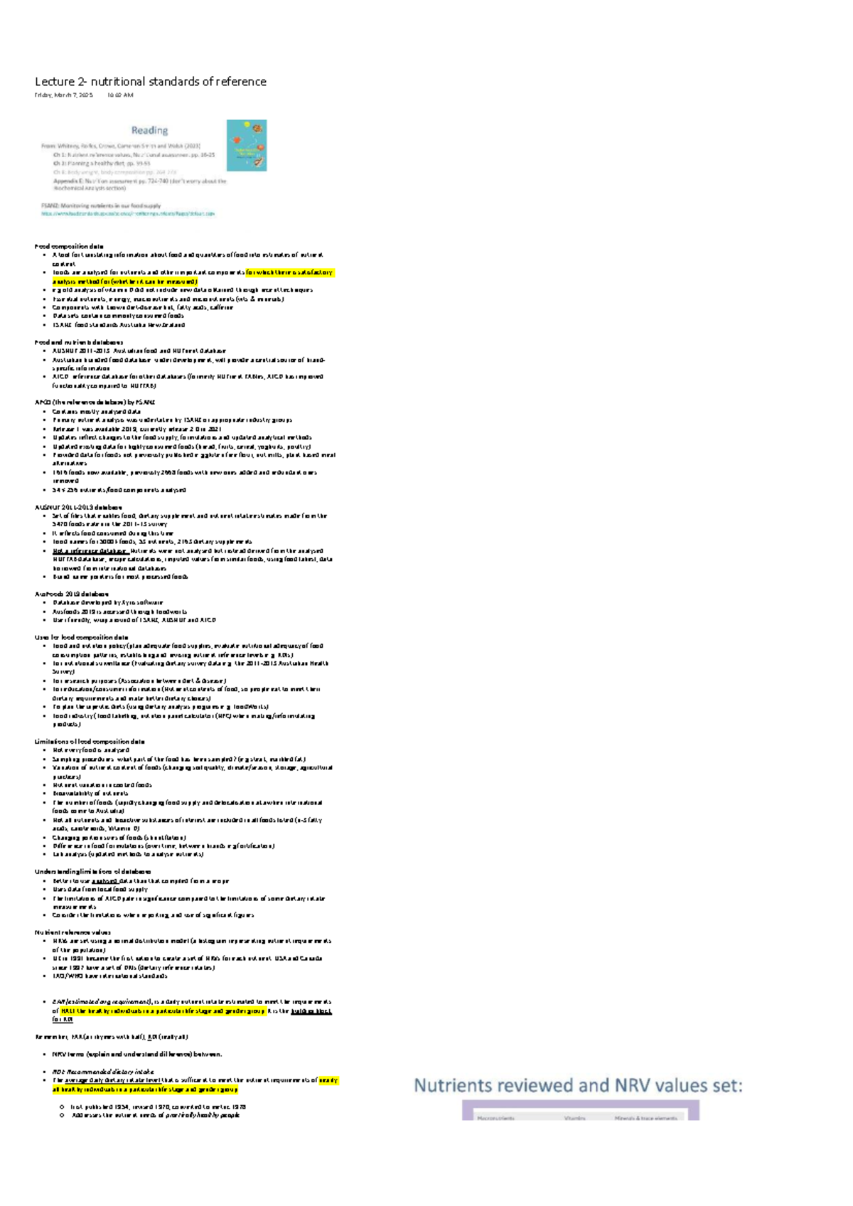 Nutr1000 Lecture: Nutritional Standards of Reference Overview - Studocu