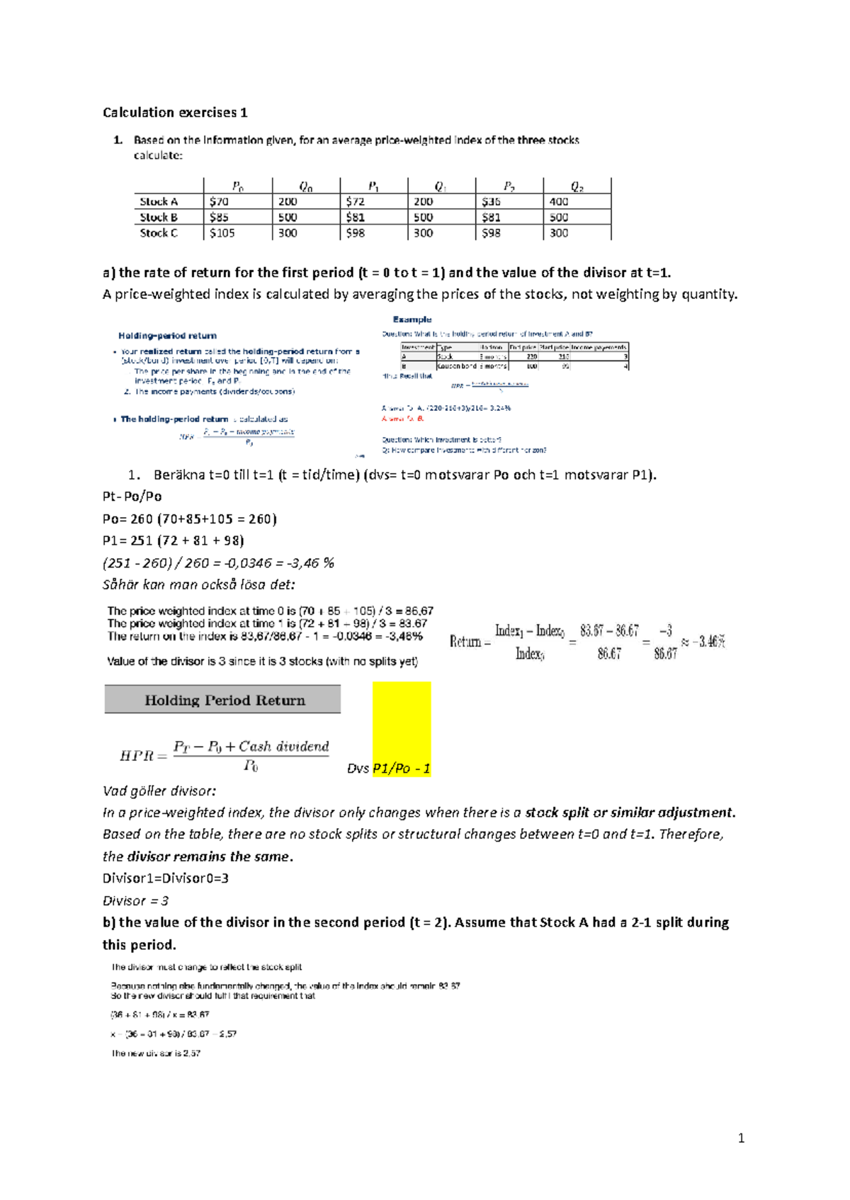 Calculation Exercises 1 & 2 for Finance Course (FIN101) - Studocu