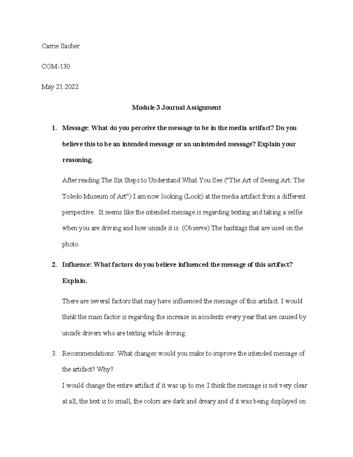 COM 130 Module 3 Journal Assignment: Analyzing Media Messages - Studocu