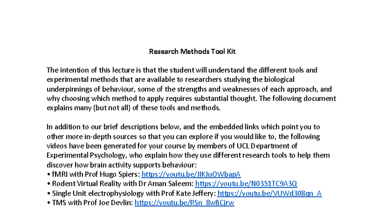 Lecture 5: Research Methods Toolkit in Cognitive Neuroscience - Studocu