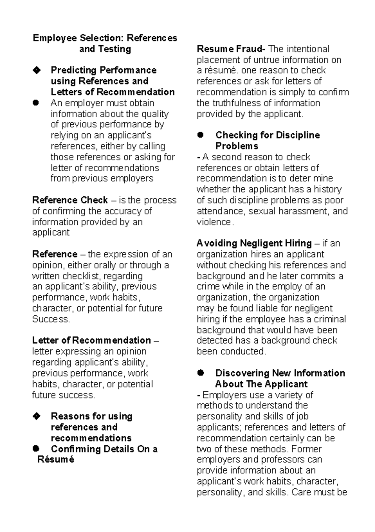 IOP 301: Employee Selection Methods - References & Performance ...