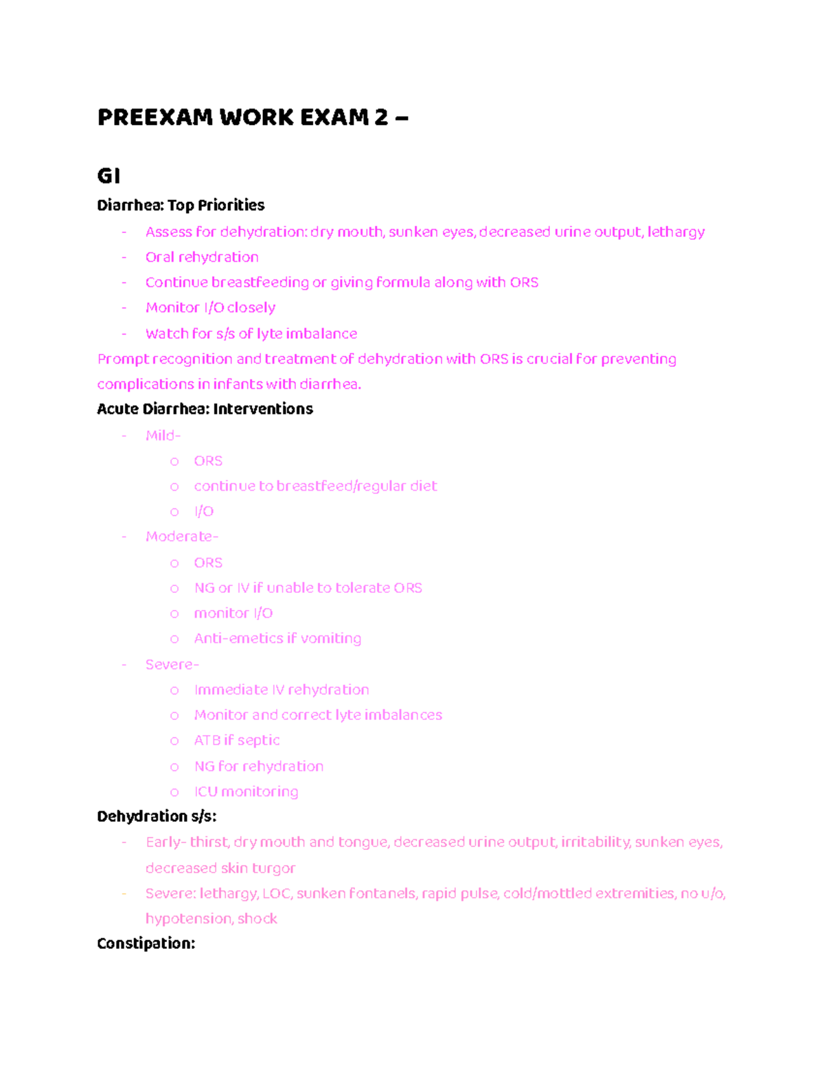 Pediatric Exam 2 Study Guide: Key Concepts on Diarrhea & Dehydration ...