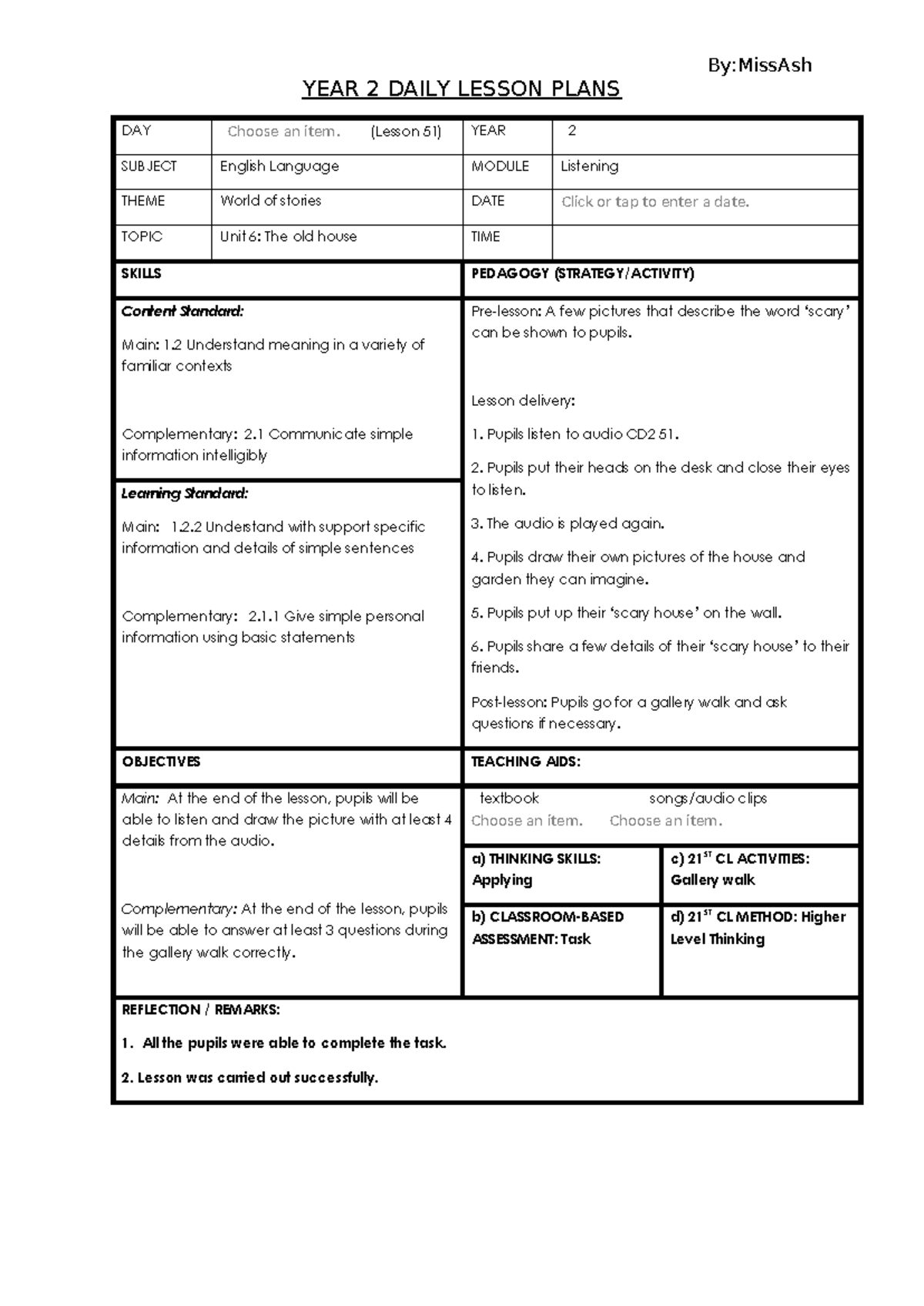 Y2 English Language Lesson Plans (Units 6, Lessons 51-55) - Studocu