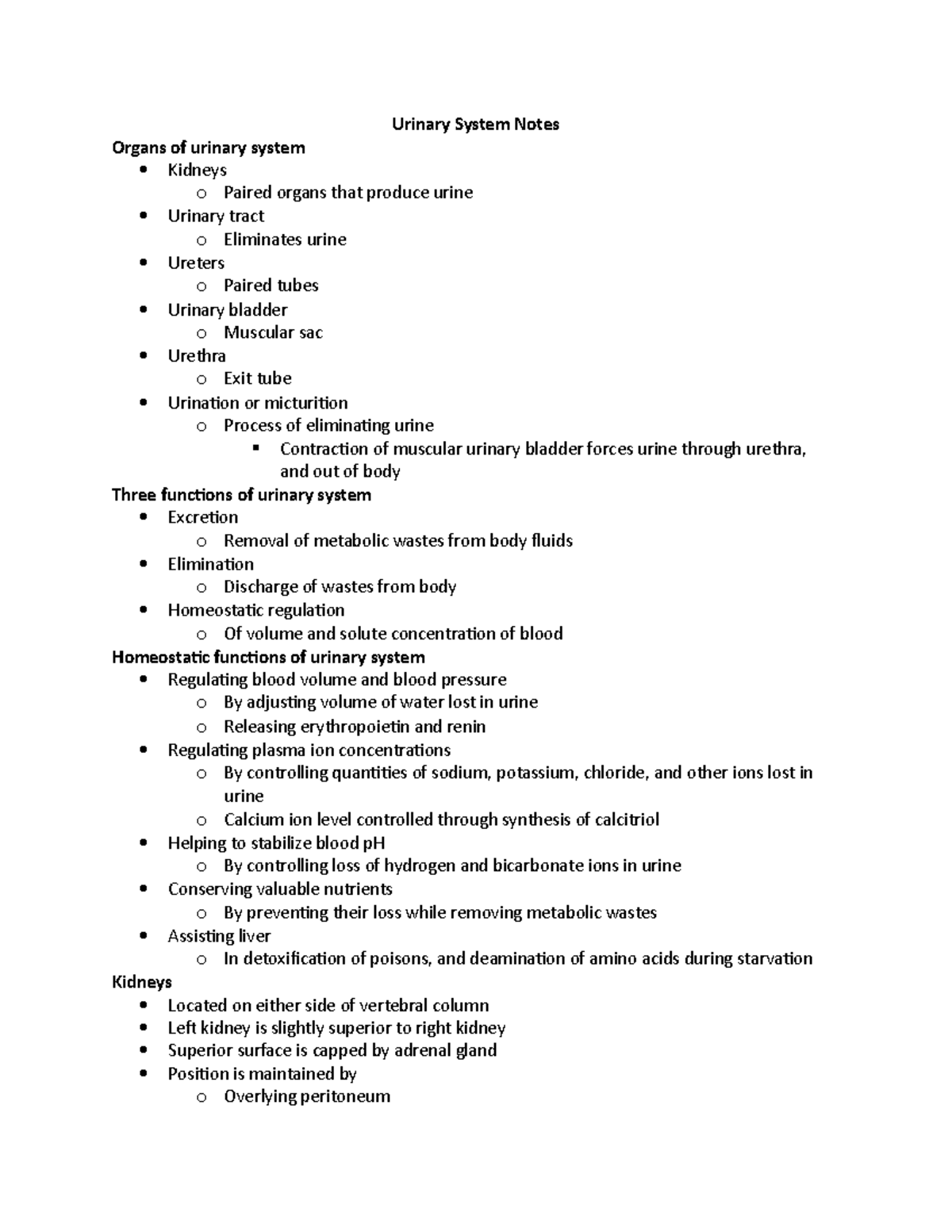 Urinary System Lecture Notes - Vatnik - Studocu