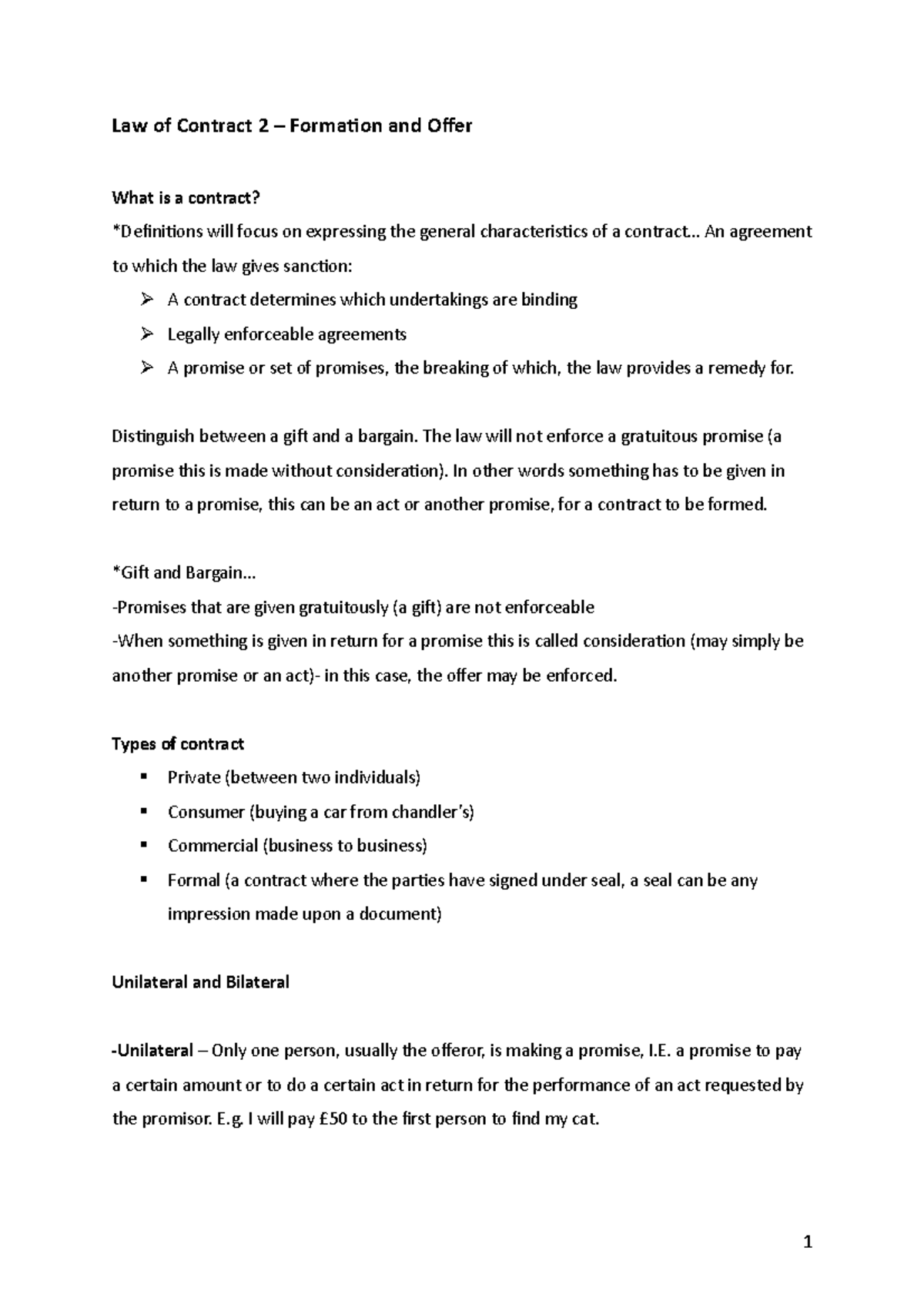 Law of Contract 2 - Detailed Analysis of Formation and Offer Principles ...