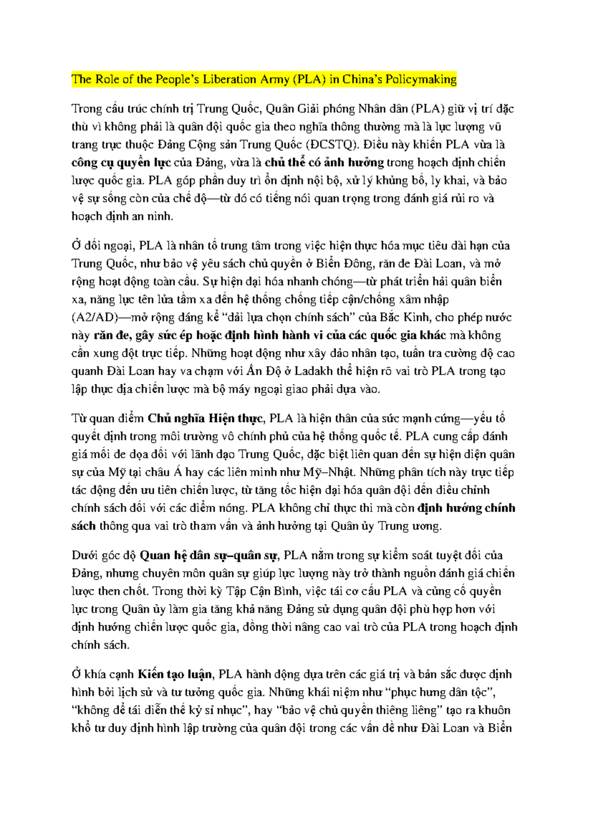 The Role of the People's Liberation Army (PLA) in China's Policymaking ...