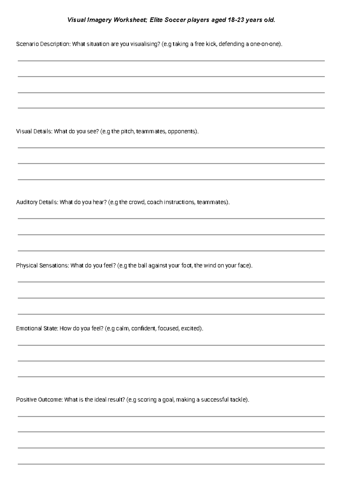 Mini PST worksheet - Visual Imagery Worksheet; Elite Soccer players ...