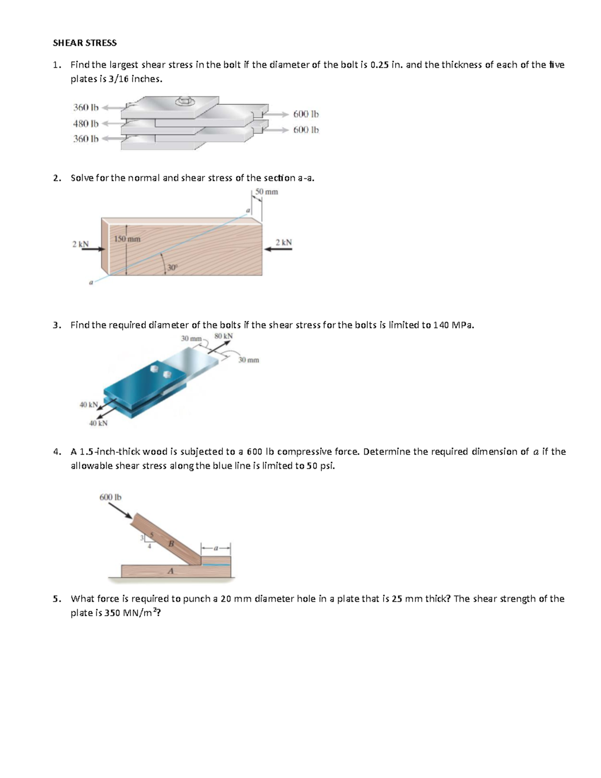 ME 101: Shear & Bearing Stress Problem Set - Studocu