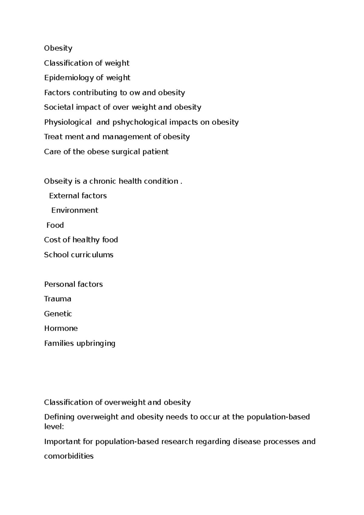 Obesity: Classification, Epidemiology, and Management Notes - Studocu