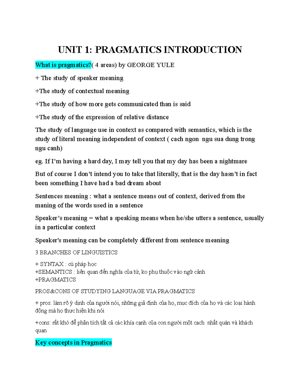 UNIT 1: INTRODUCTION TO PRAGMATICS - GEORGE YULE - Studocu