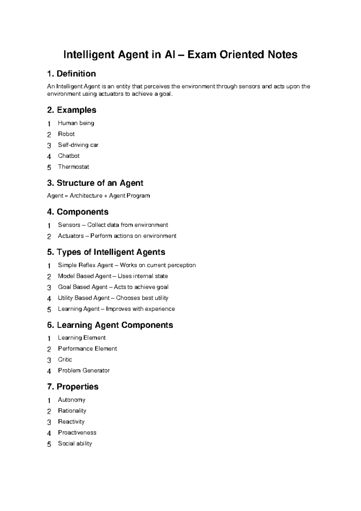 Intelligent Agent in AI: Exam-Oriented Study Notes - Studocu
