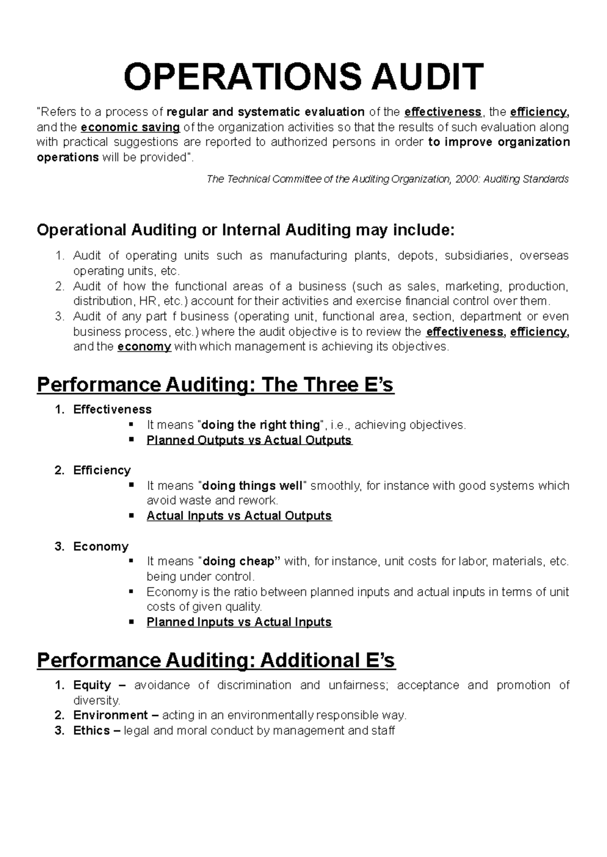 Overview of Operations Audit: Effectiveness, Efficiency, and Economy ...