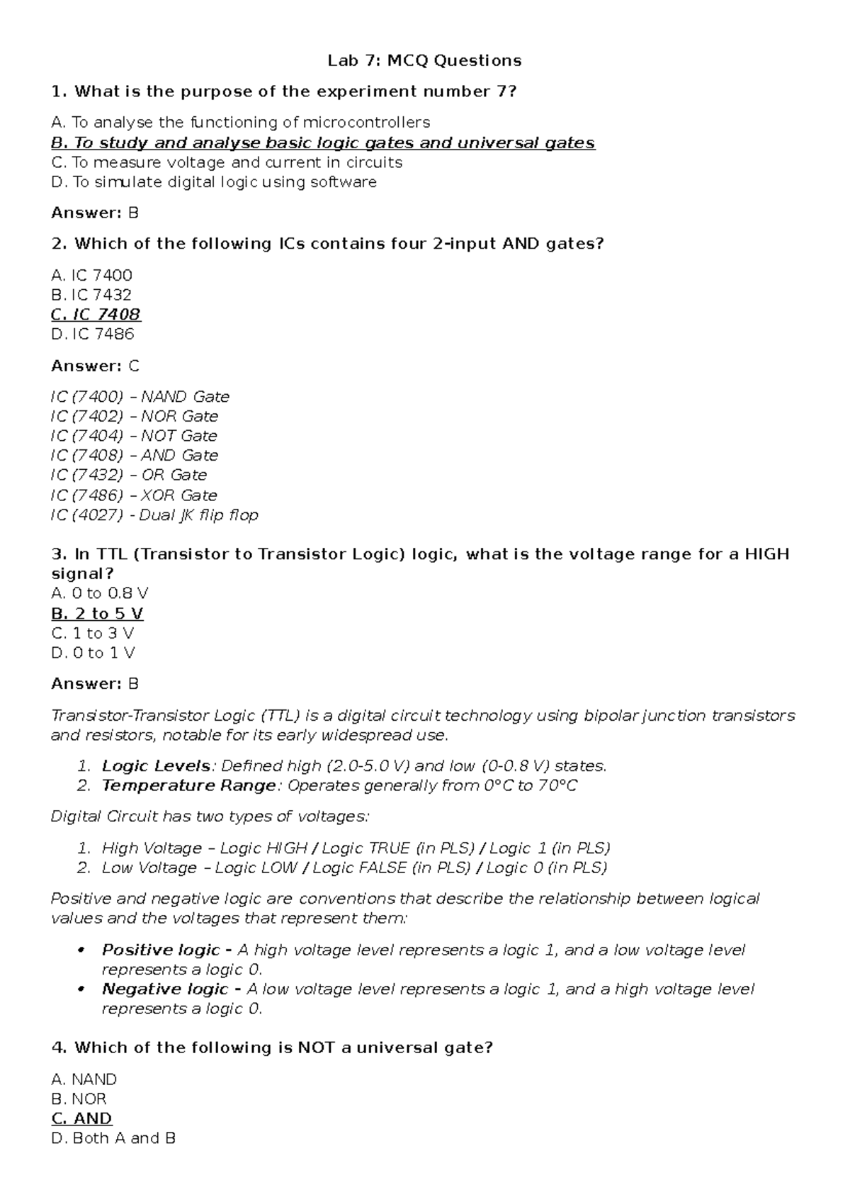 Lab 7 MCQ - Quiz Practice on Digital Logic and ICs - Studocu