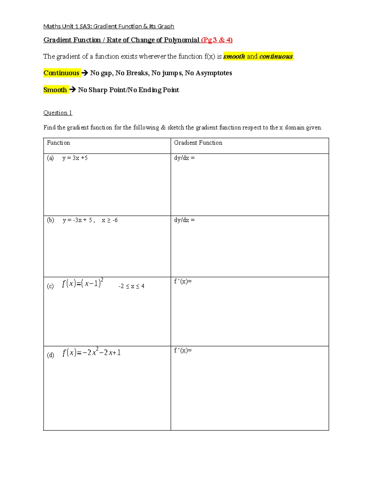 Calculus formula sheet - MONASH UNIVERSITY FOUNDATION YEAR MATHEMATICS ...