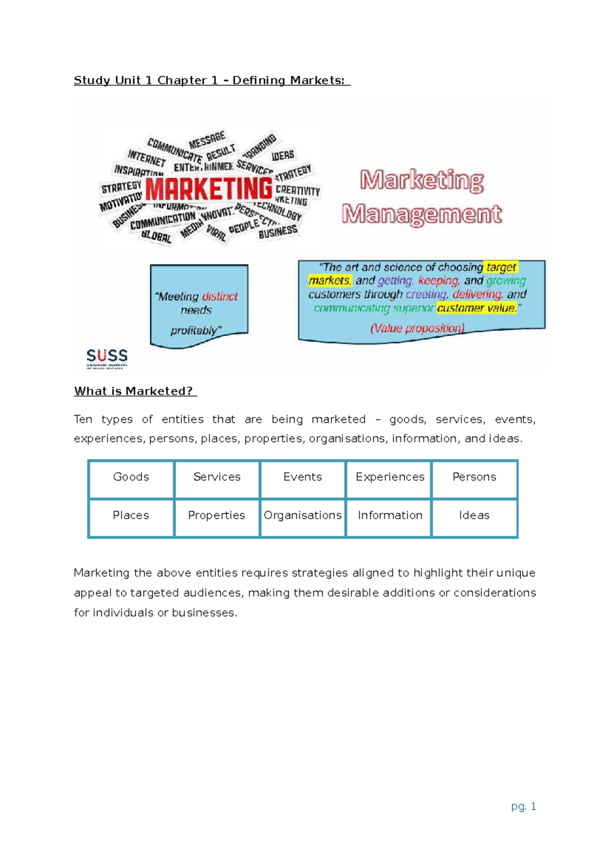 Marketing Management Notes: Unit 1 - Defining Markets and Strategies ...