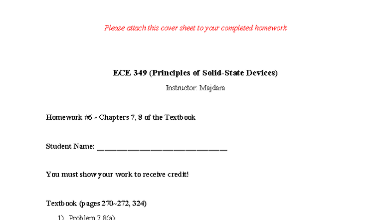 Homework 6 - these are coursework notes - Please attach this cover ...