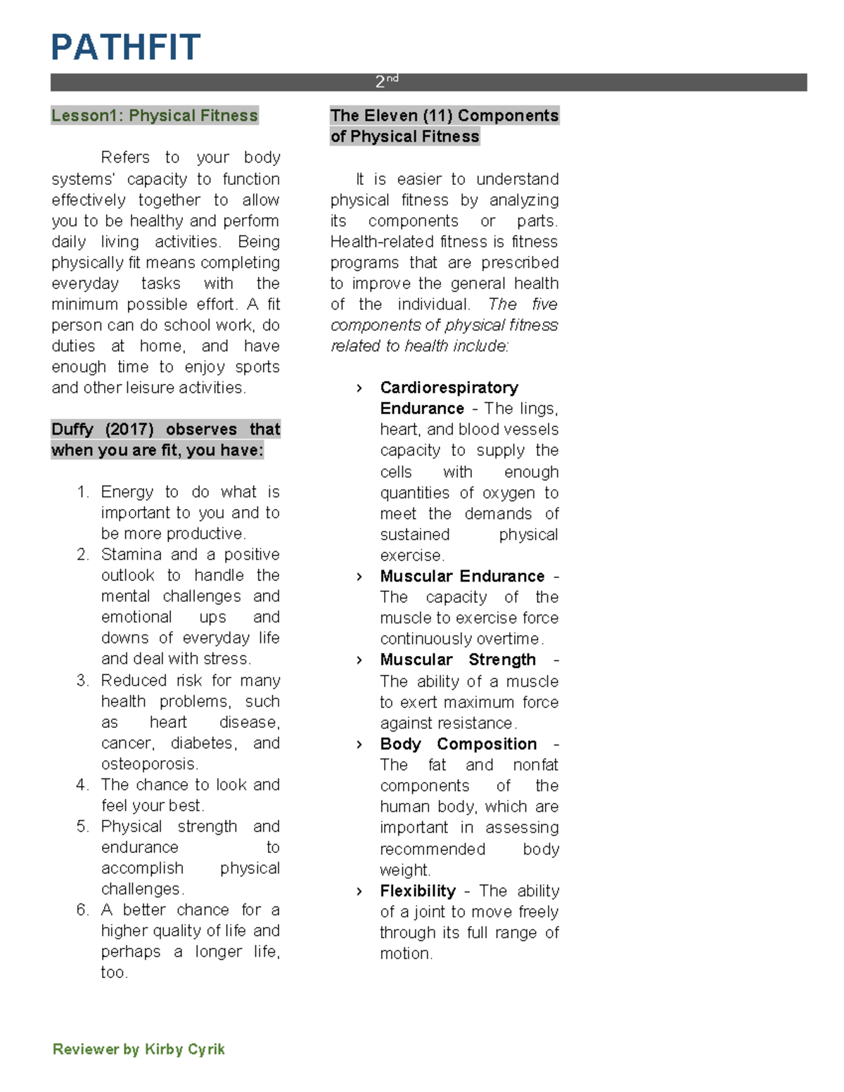 PFIT - Midterm Study Notes on Physical Fitness and Wellness - Studocu
