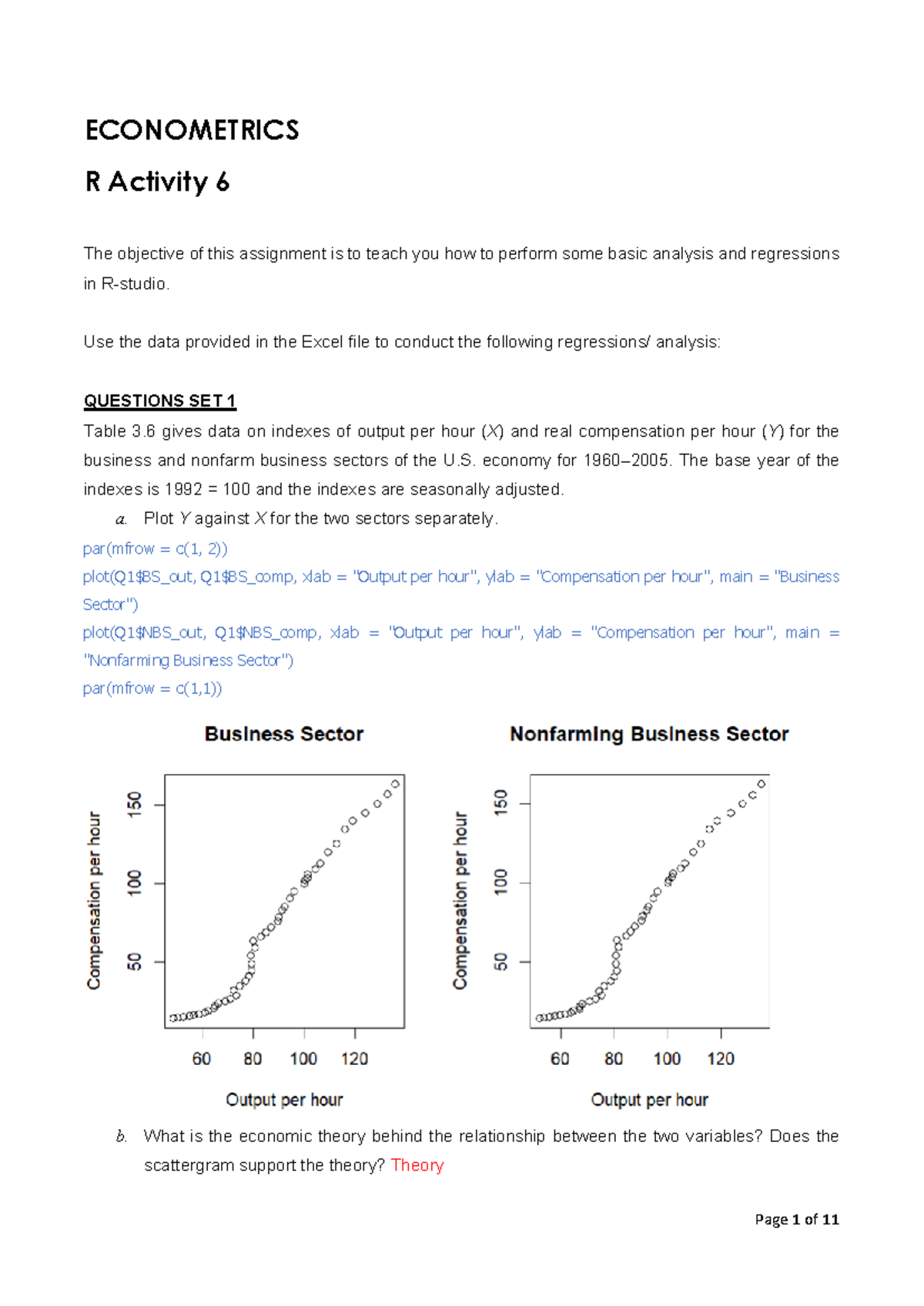 ECON 301: R Exercise 6 - Answers for Regression Analyses - Studocu